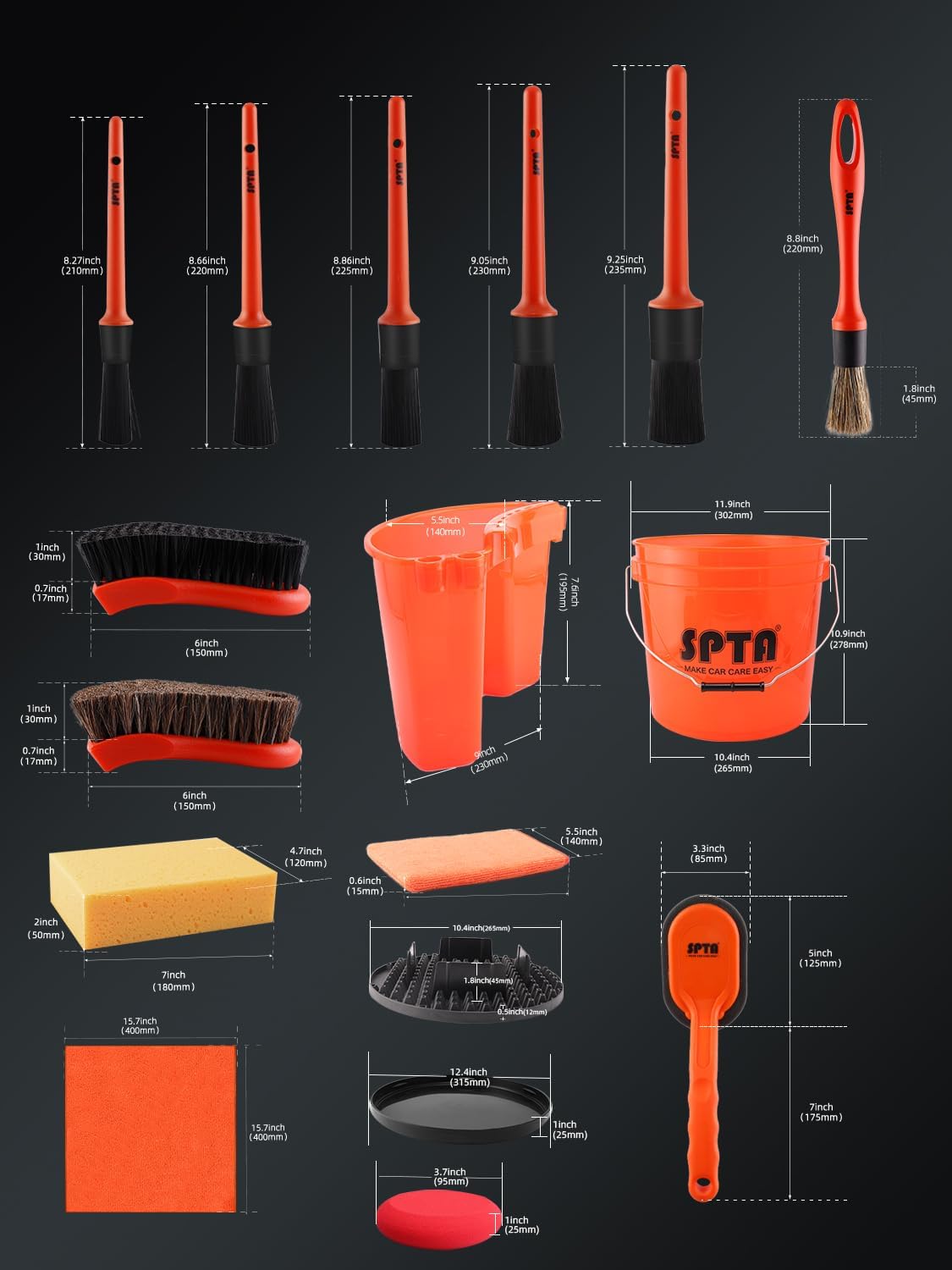 SPTA 31Pcs Car Wash 15L Bucket - огляд і ціна Detailing Brush Set